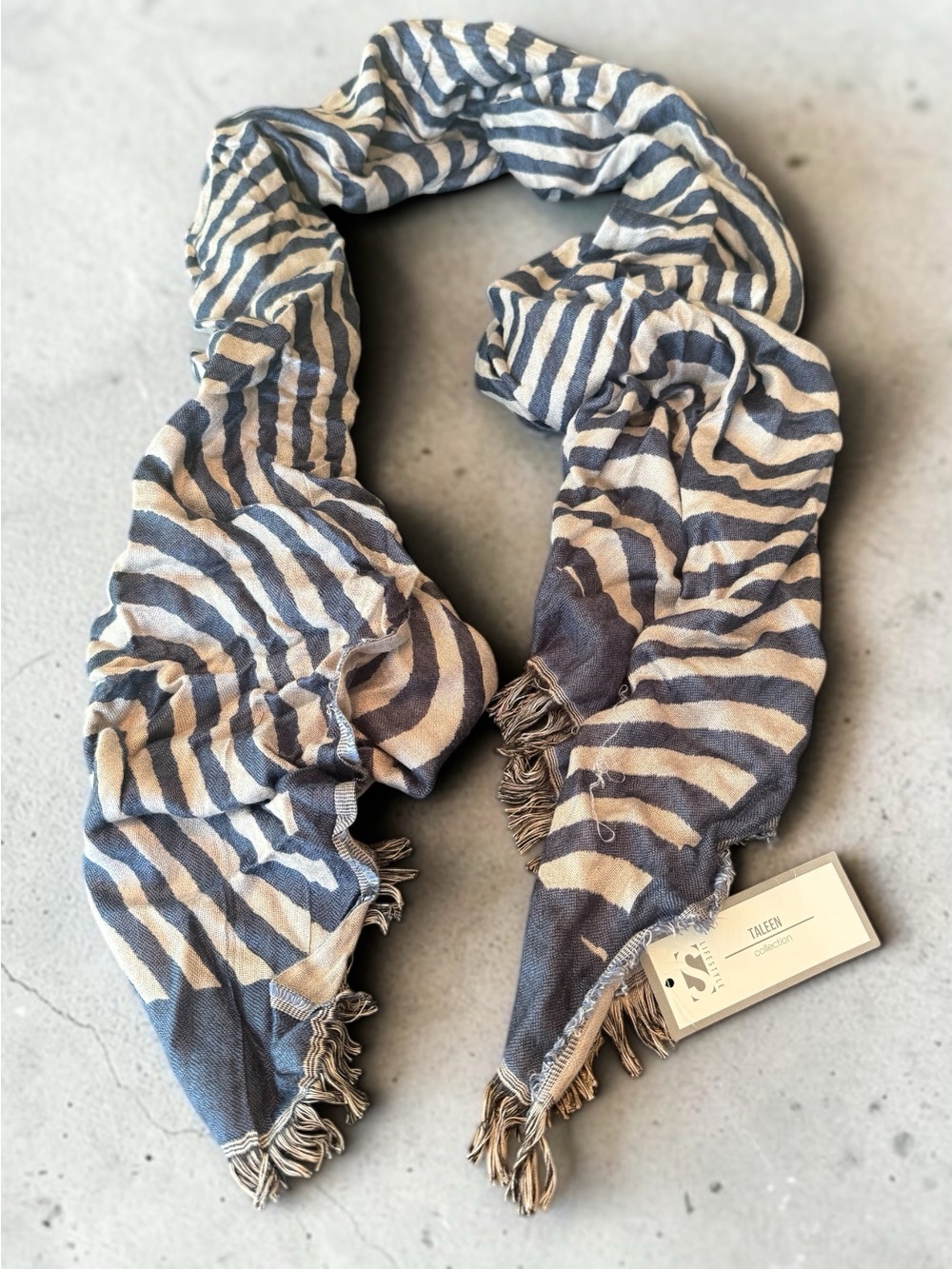 Taleen Blue & Cream Striped Lightweight Scarf